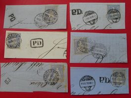 1870-1972, Nr.41, 6 saubere BRIEFSTÜCKE + Bahnpost