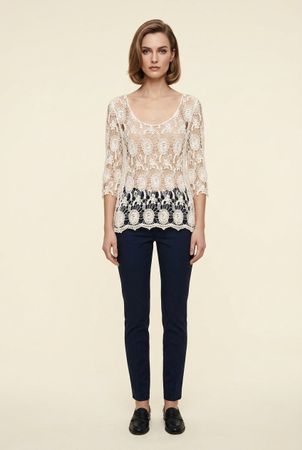 Blouse Dentelle Blanche Manches 3/4 T. L
