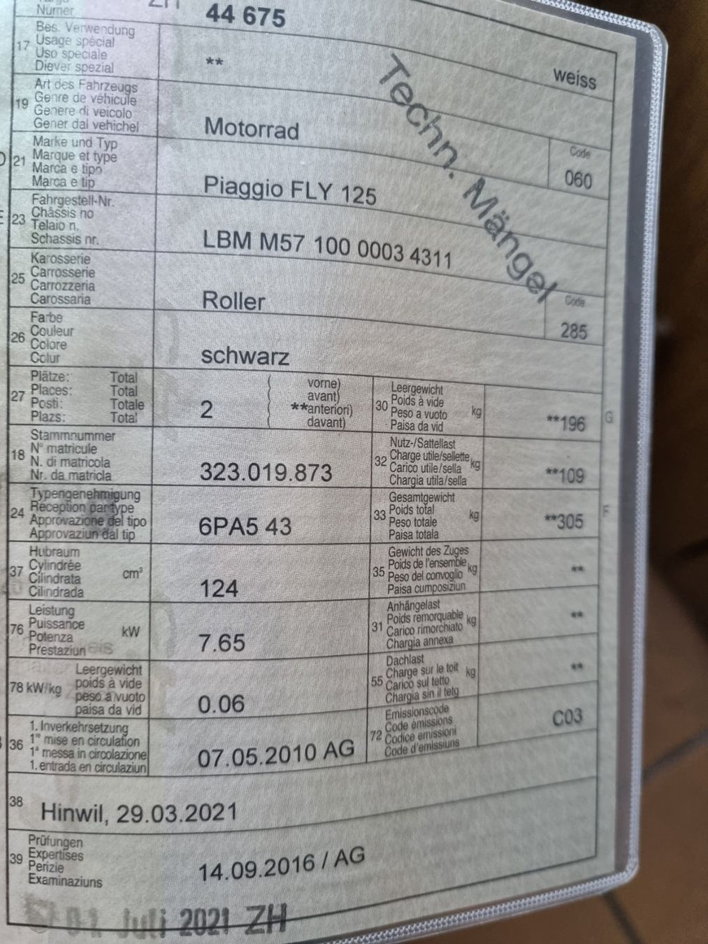 Scooters: Piaggio fly , defekt !! – Defekt aus Wädenswil von Patriots 7