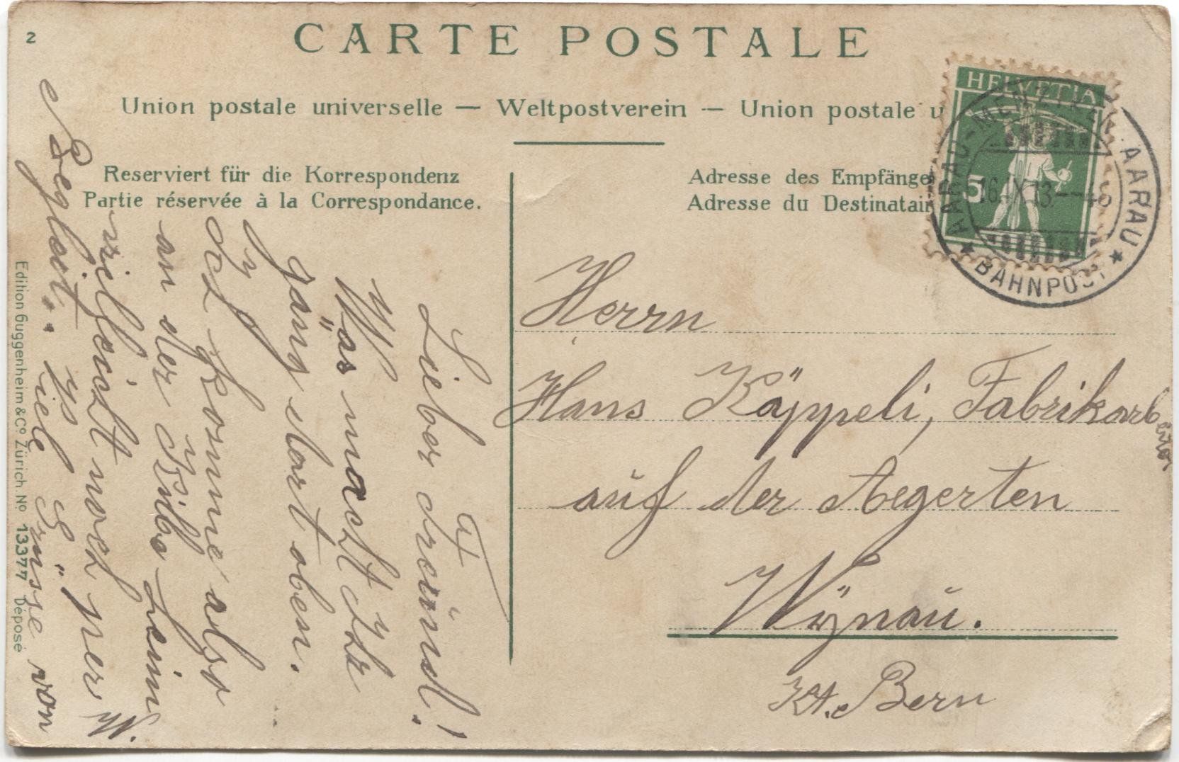 Cartoline postali: AARGAUER RUEBLIKARTE 1913 Harmonischer Gruss – Usato da Rothrist venduto da Clanx 1