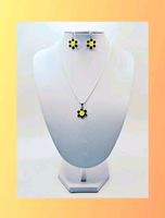 Schmuck-Set Damenhalskette und Ohrringe Blumen Gelb/Silber