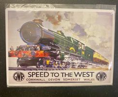 Originale Zug- Alu Postkarte / Schild "Speed to the West"