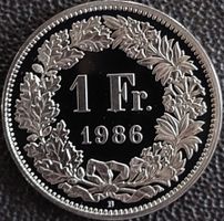 1 Franken 1986 pp / aus Münzsatz / in einer Münzkapsel