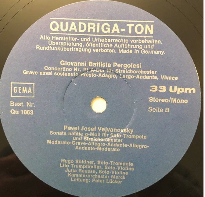 Dischi in vinile: Telemann / Pergolesi / Vejvanovsky (LP) – Usato da Grüningen venduto da azulrojo 3
