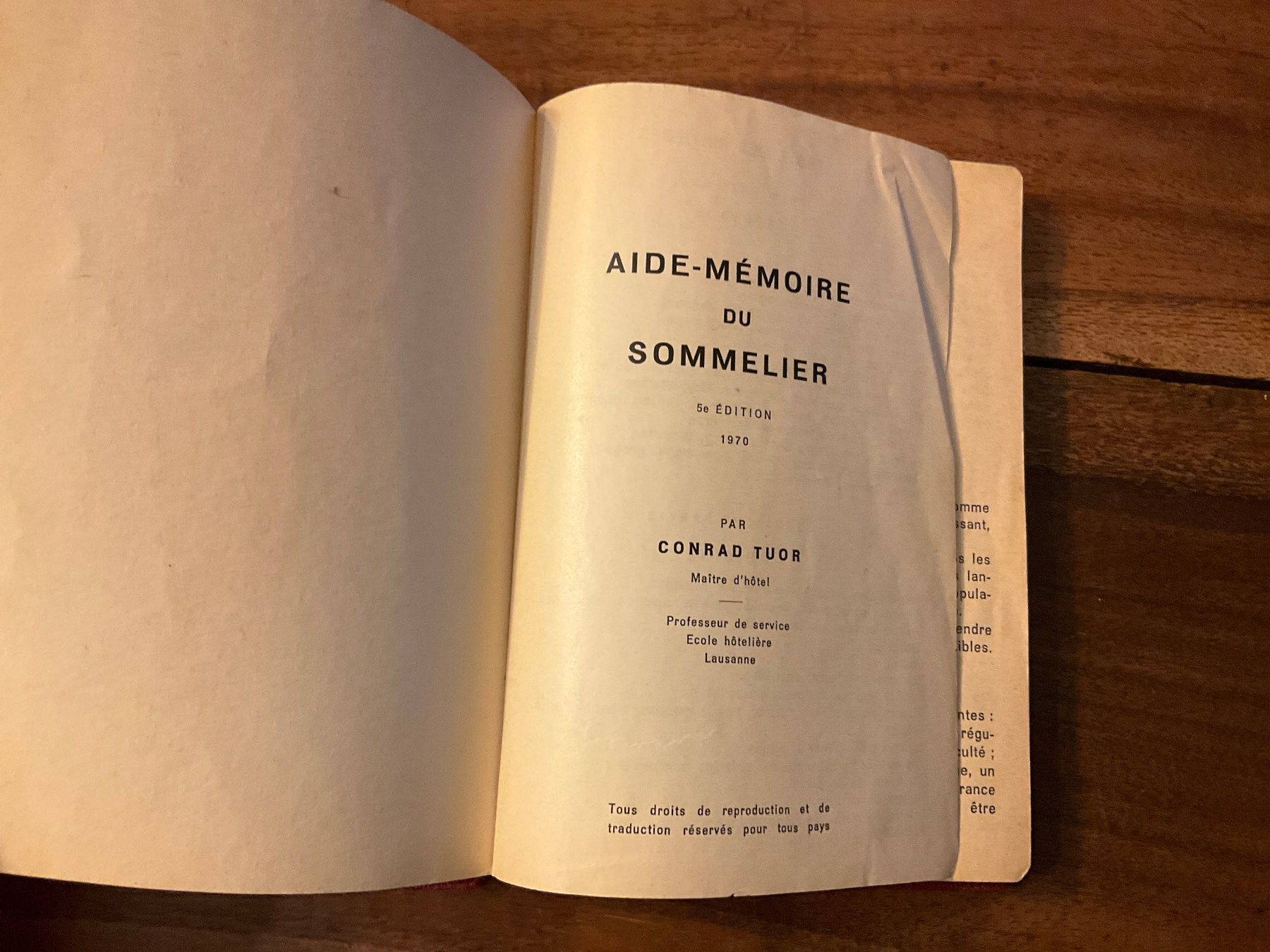 Bücher: Aide-mémoire du sommelier, édition 1970, RARE – Gebraucht aus Avenches von Lactobacille 1
