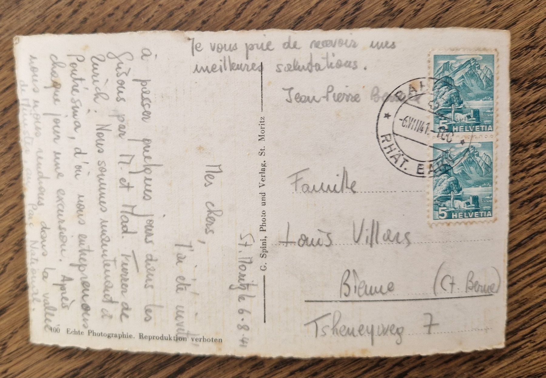 Ansichtskarten: St. Moritz, Innfall 1941, Posttempel:Bahnpost Rhät. Bahn – Gebraucht aus Ebikon von Donar50 1