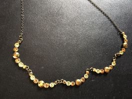 Collier ras de cou strass or jaune brun Kaki