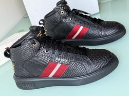 BALLY Web MESSON- WS Schwarz Leder Mid Top Sneakers 44 NEUE