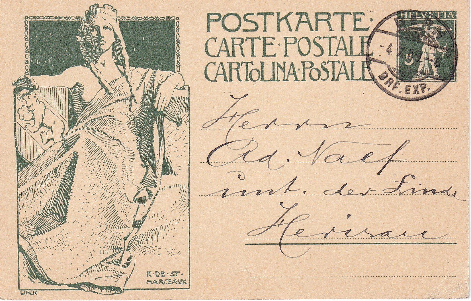 Cartoline postali: Postkarte Bern - Herisau 4.10.1909+++ – Usato da Samnaun-Compatsch venduto da Muckimu