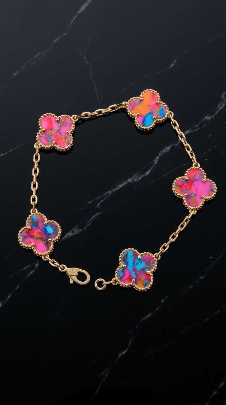 Armbänder & -reifen: Bracelet trèfle multicolore plaqué or – Neu und originalverpackt aus St-Maurice von Sandrinette123