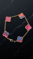 Bracelet trèfle multicolore plaqué or