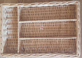 Woven Basket Cutlery Holder 4 Compartments Natural