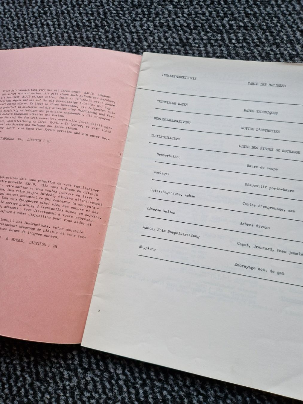 Rapid Trattori: Original Anleitung + ET-Liste Rapid 101 Motormäher – Usato da Dürnten venduto da Bachtel84 1