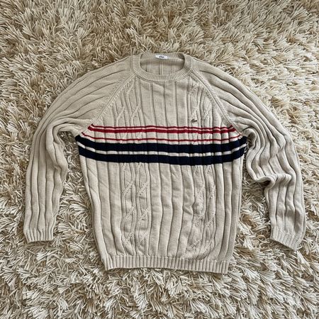 Pull Lacoste torsadé vintage 2000's homme L beige Laine & co