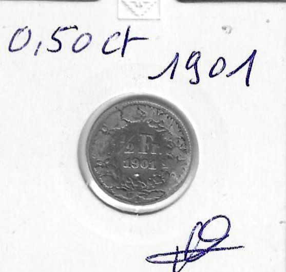 Tutti le monete: Monnaie Suisse: 0.50 ct 1901 – Usato da Muraz (Collombey) venduto da Resine