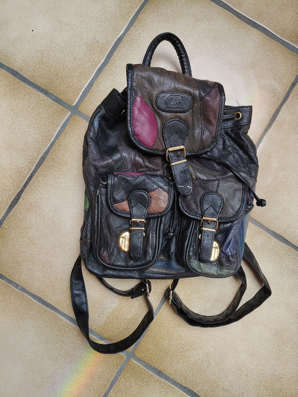 Zaini: Vintage Lederrucksack, Patchwork-Design - Top Zustand! – Usato da Winterthur venduto da LenaLena03 3
