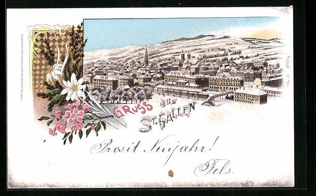 Ansichtskarten: Winter-Lithographie St. Gallen, Gesamtan – Gebraucht aus Berlin von bartko-reher