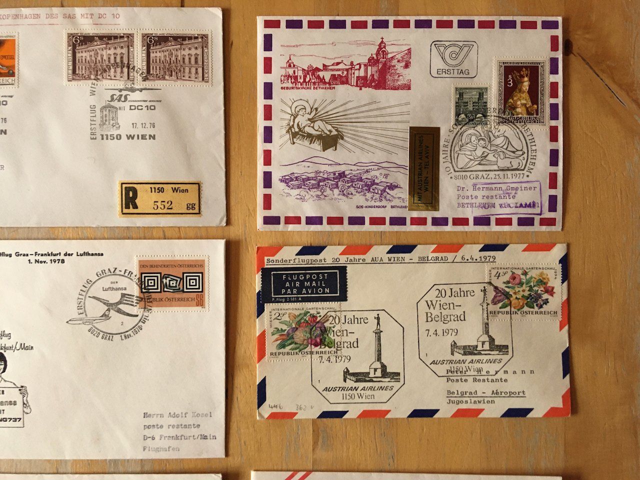 Alle Briefmarken: 10 Flugbriefe Österreich 1976-81 – Gebraucht aus Nesslau von zueri6 2