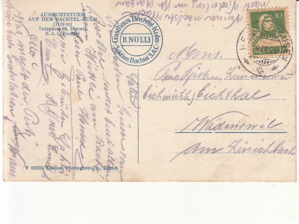 Cartoline postali: Bachtel-Kulm 1925 – Usato da Bürglen TG venduto da StampGraf 1