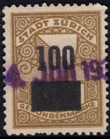 100 auf 90 Rp. Fiskalmarke von der  Stadt ZÜRICH