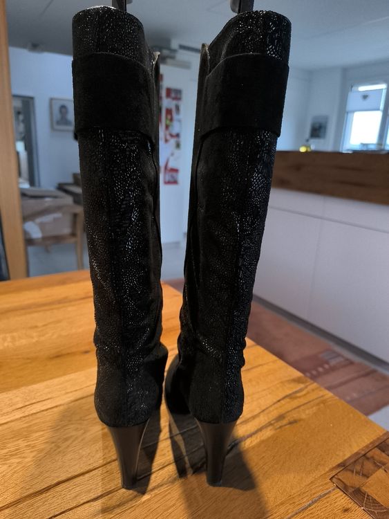 Elegante schwarze Wildleder Stiefel Gr. 40 3