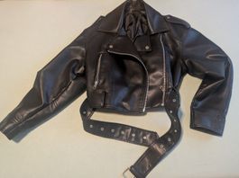 Black Faux Leather Biker Jacket Size S
