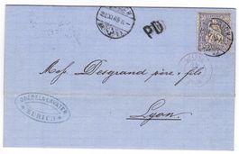 Lettre "PD" de Zürich pour Lyon le 22.XI.69