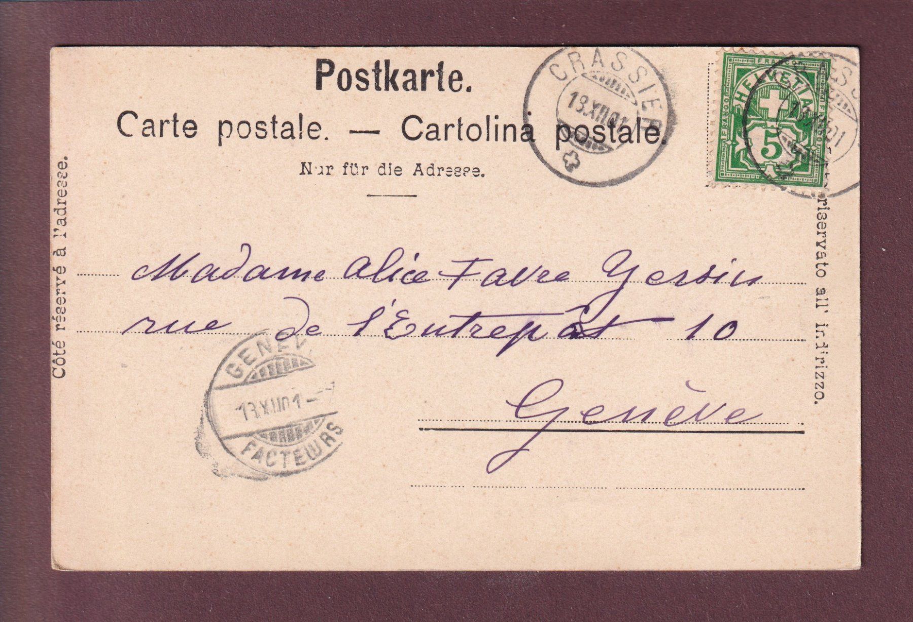 Cartoline postali: CRASSIER - Le Château - 1901 – Usato da Pully venduto da nicecards 1