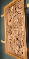 Holzschnitzerei Wandbild mit Dorfmotiv reliefiertb
