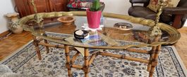 Guéridon table basse laiton et verre