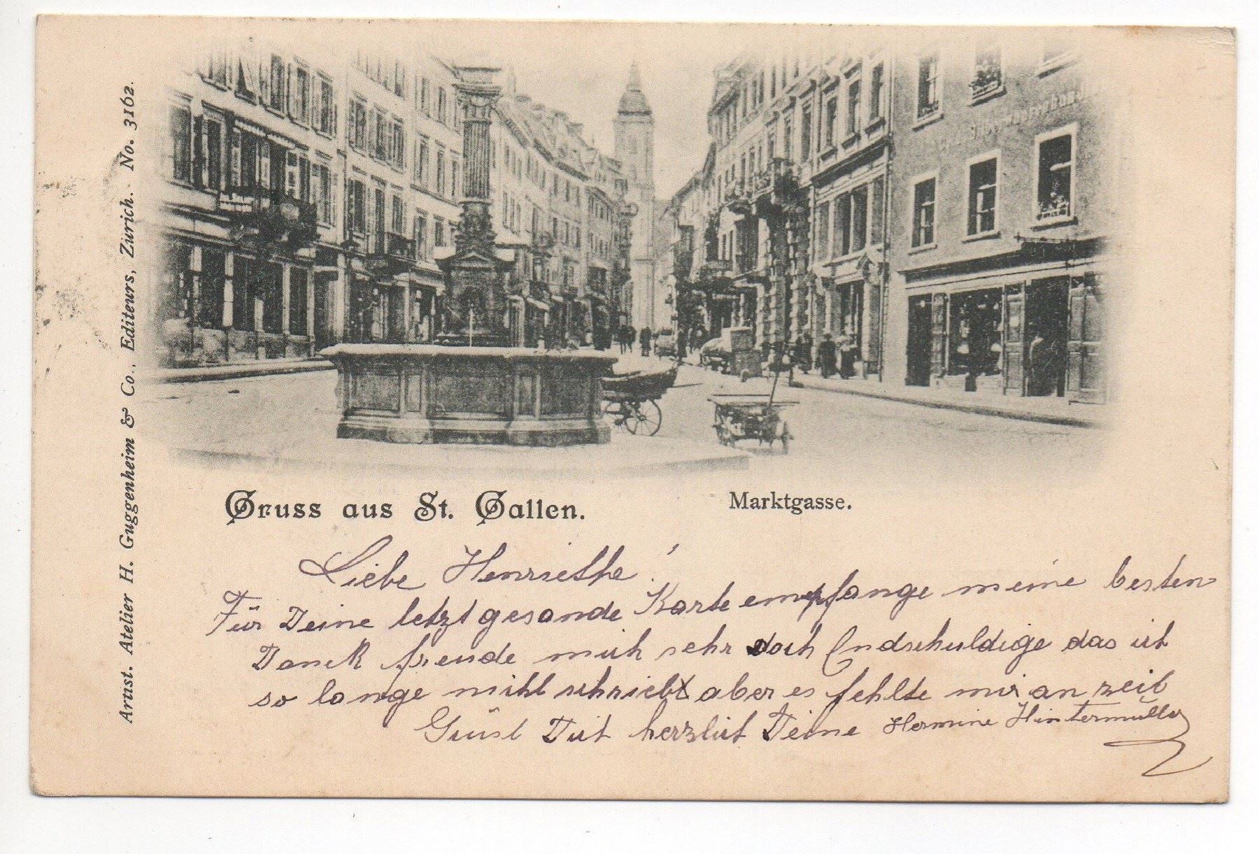 Ansichtskarten: Gruss aus ST. GALLEN Marktgasse 1900 – Gebraucht aus Jona von philajona