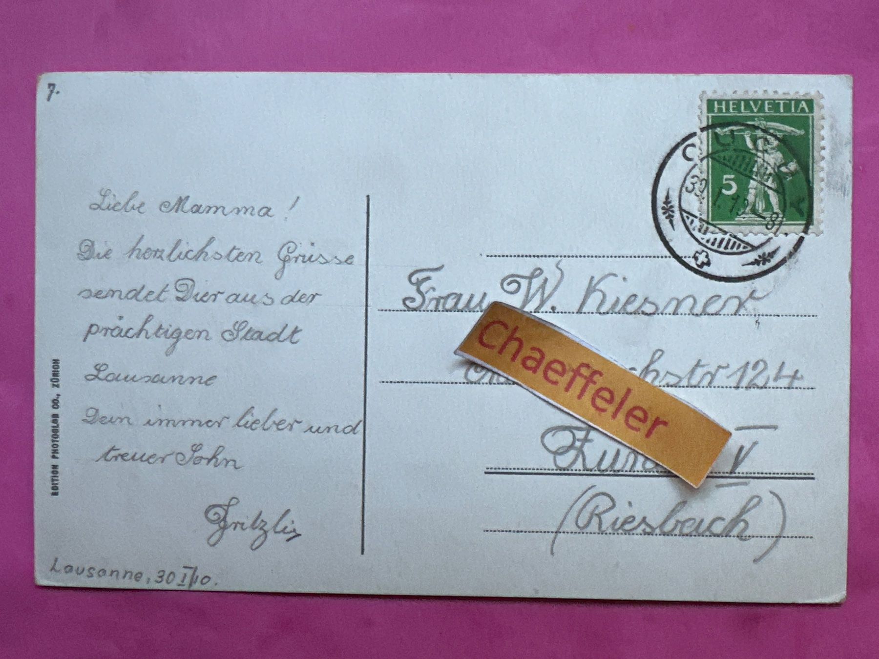 Cartes postales: 1910. j 5455 Lac Léman - Territet – D'occasion à Zürich par Chaeffeler 1