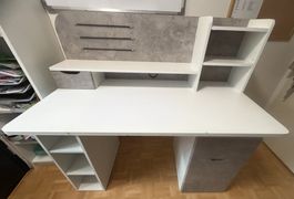Schreibtisch weiss/grau mit Stauraum