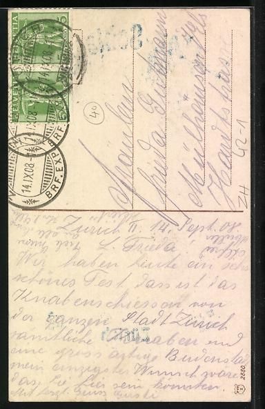 Cartoline postali: Zürich, Knaben Schiessen 1908, 1908 – Usato da Berlin venduto da bartko-reher 1