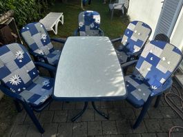 Gartenmöbelset 5 Stühle mit Polsterauflage und Tisch