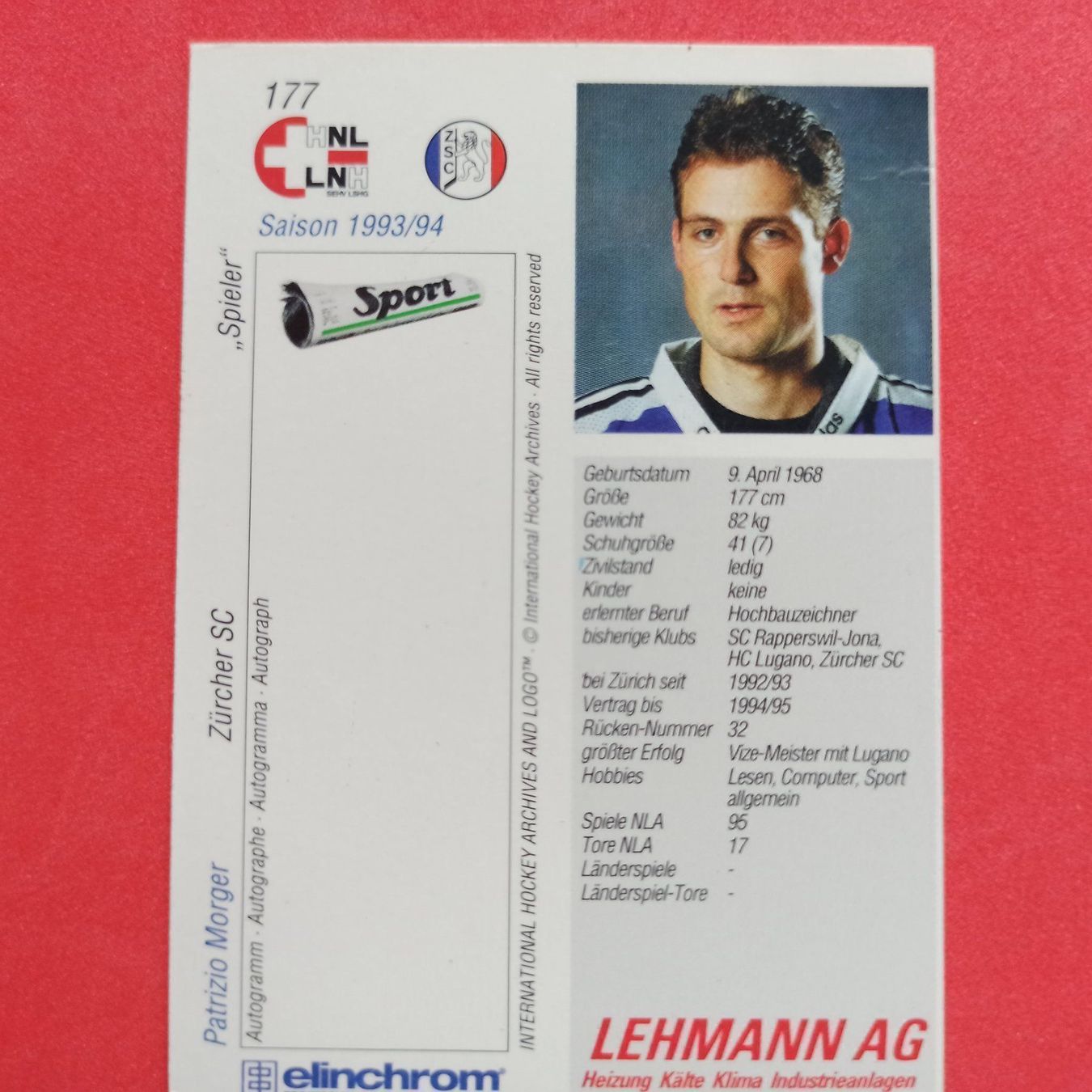 Carte collezionabili: Patrizio Morger - ZSC - 1993/94 – Usato da Dübendorf venduto da kb86_MOVIE 1