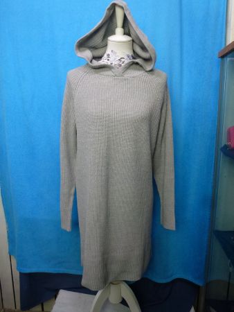 RIPP STRICK KLEID MIT KAPUZE GRAU GR L MINIKLEID LONGPULLI