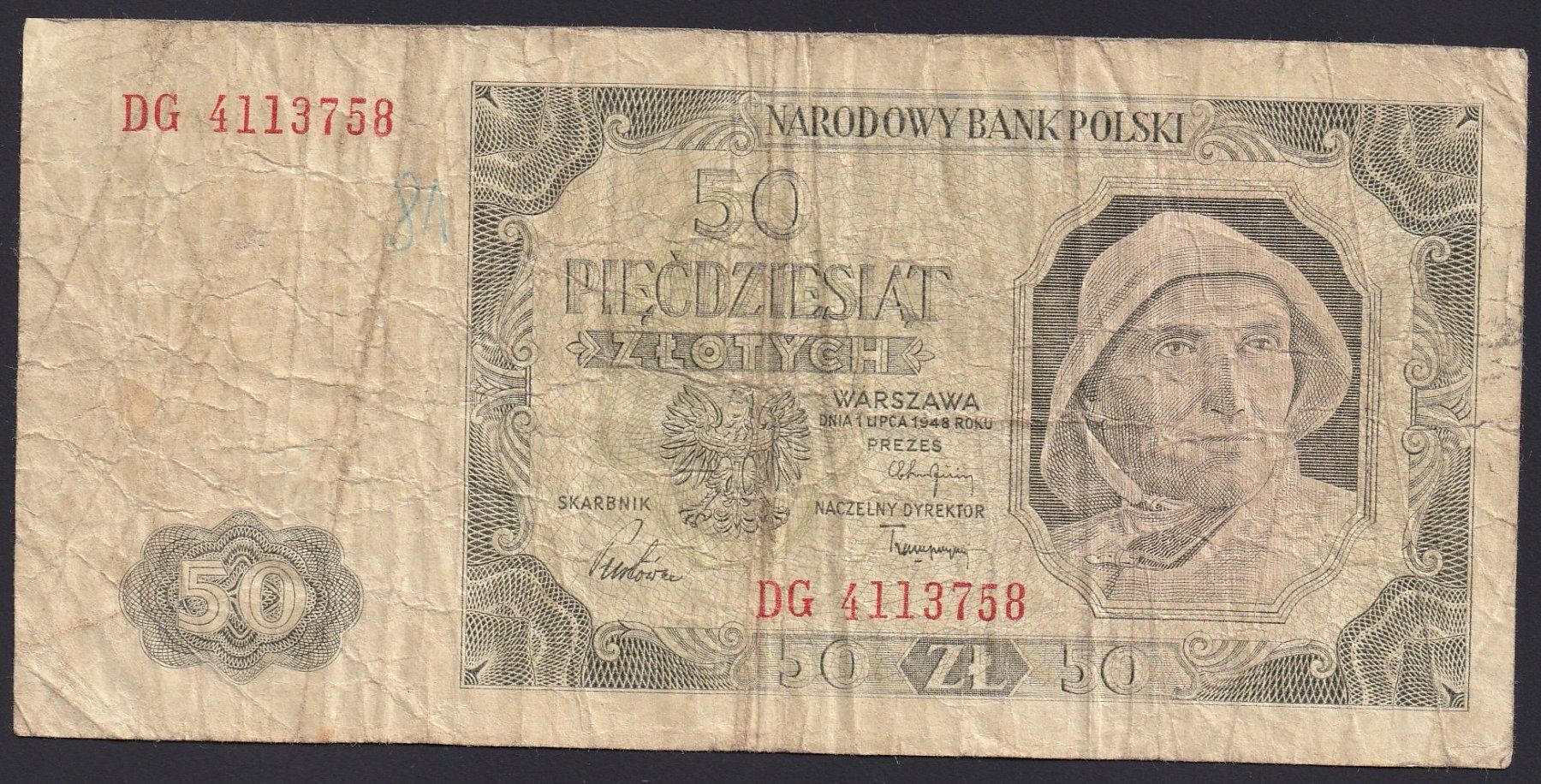 Banknoten: Polen 50 Zlotych 1948 – Gebraucht aus Brugg AG von banknoten_muesli