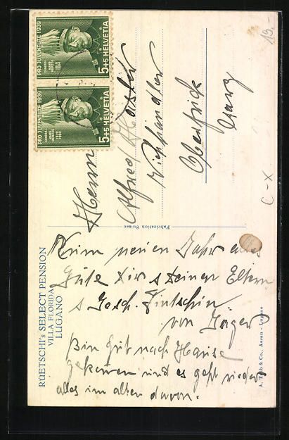 Cartoline postali: Lugano, Blick auf Rüetschi's Select Pen – Usato da Berlin venduto da bartko-reher 1