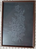 Kunstgeritztes Blumen Glas-Bild feine Arbeit Holzrahmen