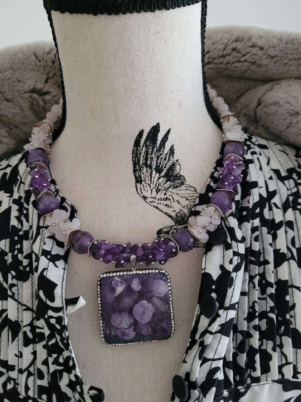 Ketten: Amethyst & Rosenquarz Collier Statement Kette Unikat – Neu und originalverpackt aus Schaffhausen von marusja 5