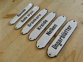 6x grosse antik Emailschild ! Apotheke Schubladenstock -18cm