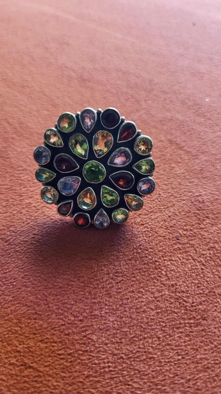 Anelli: Silberring mit Peridot, Granat, Zitrin, Amethyst – Nuovo (secondo la descrizione) da Zürich venduto da apil 8