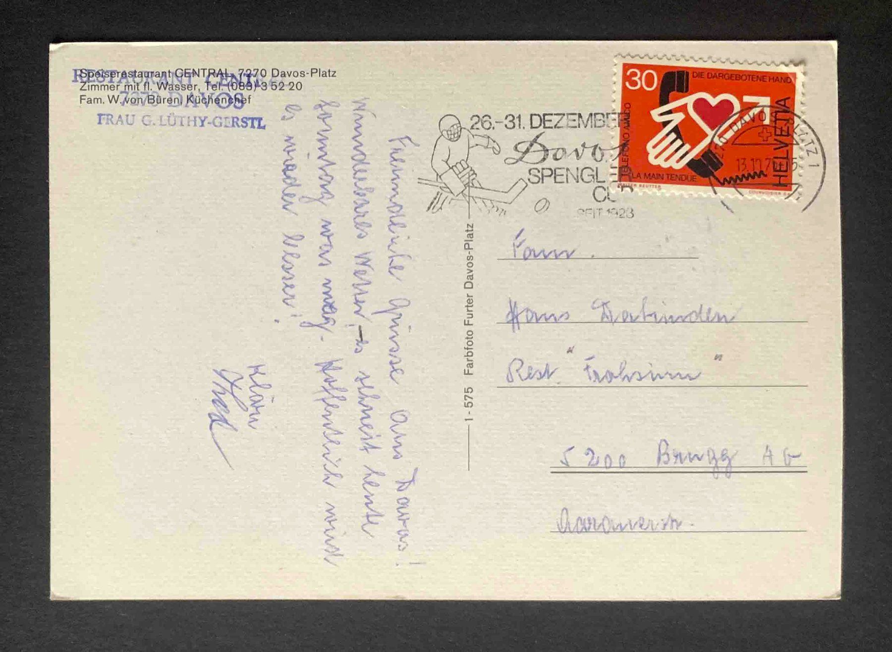 Cartes postales: AK Davos Platz Speiserestaurant Central – D'occasion à Goldau par artelier1 1
