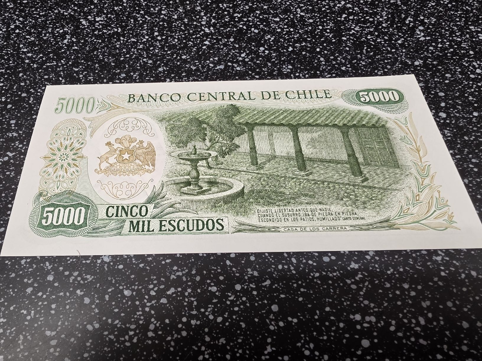 Banconote: 5000 Escudos Chile Banknote  – Nuovo e nell'imballaggio originale da Herisau venduto da Antiques.AR 1
