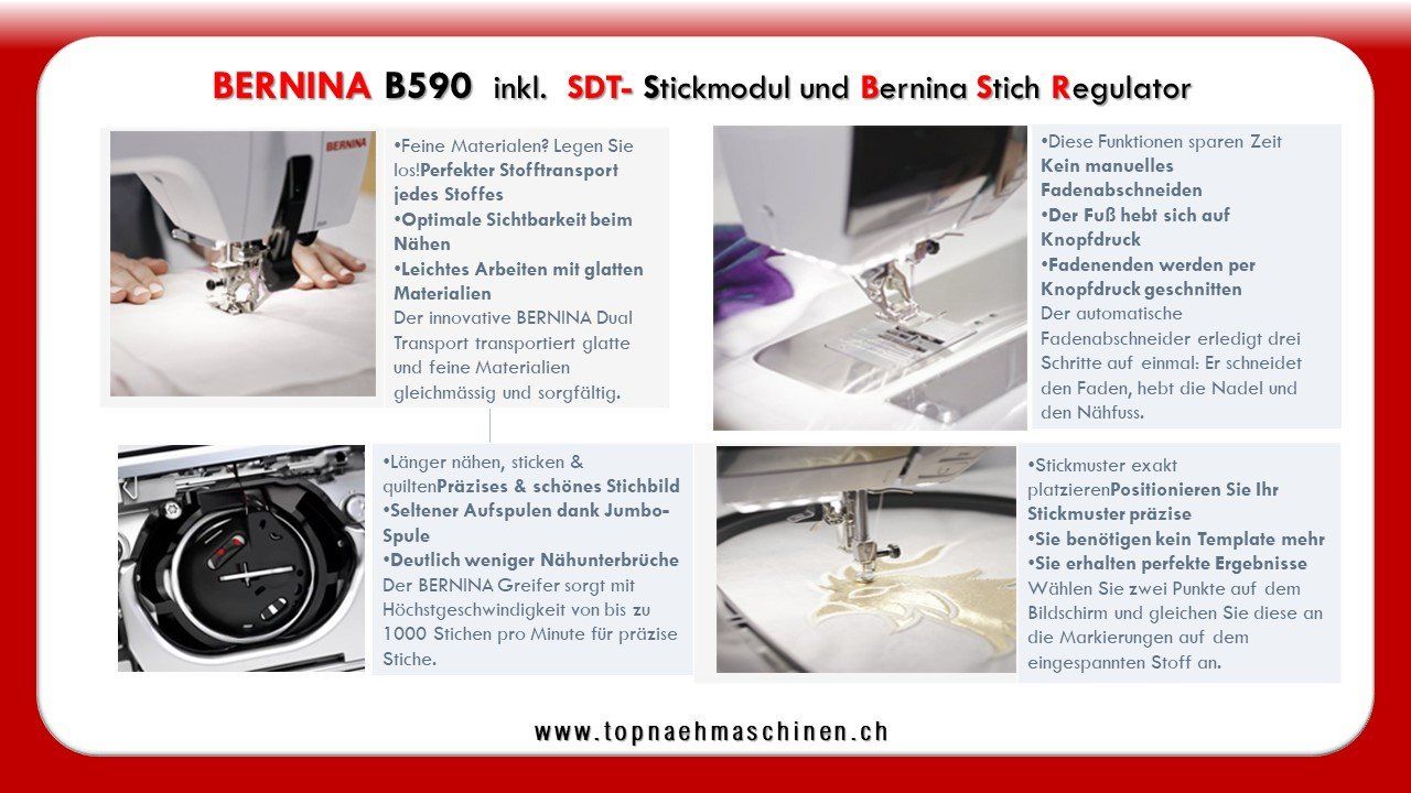 Bernina Macchine da cucire: Bernina 590 inkl. SDT- Stickmodul & BSR – Nuovo e nell'imballaggio originale da Bülach venduto da topnaehmaschinen 2
