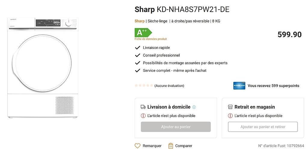 Sharp Machines à sécher: Sèche-linge SHARP 8kg - Très bon état - 2 ans – D'occasion à Fribourg par SwissPremiumItems 4