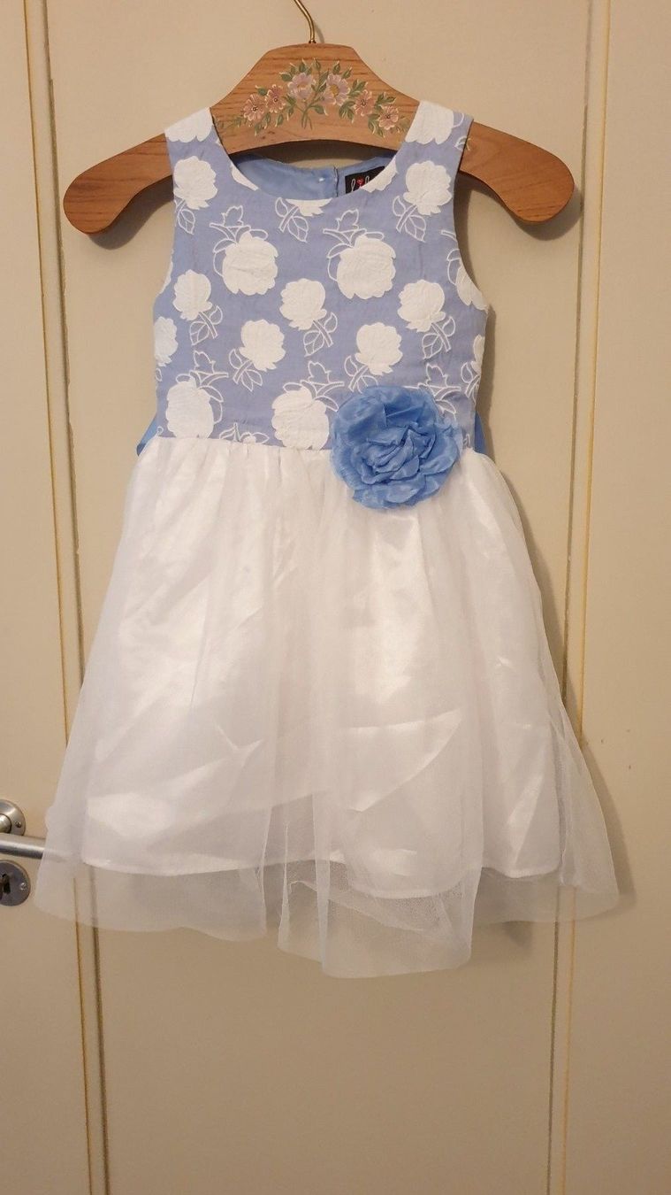 Vestiti & Gonne: Mädchen-Blumen/Princess-Kleid Weiss/Blau, Lilt 7, Polyester – Usato da Biel/Bienne venduto da bormida63