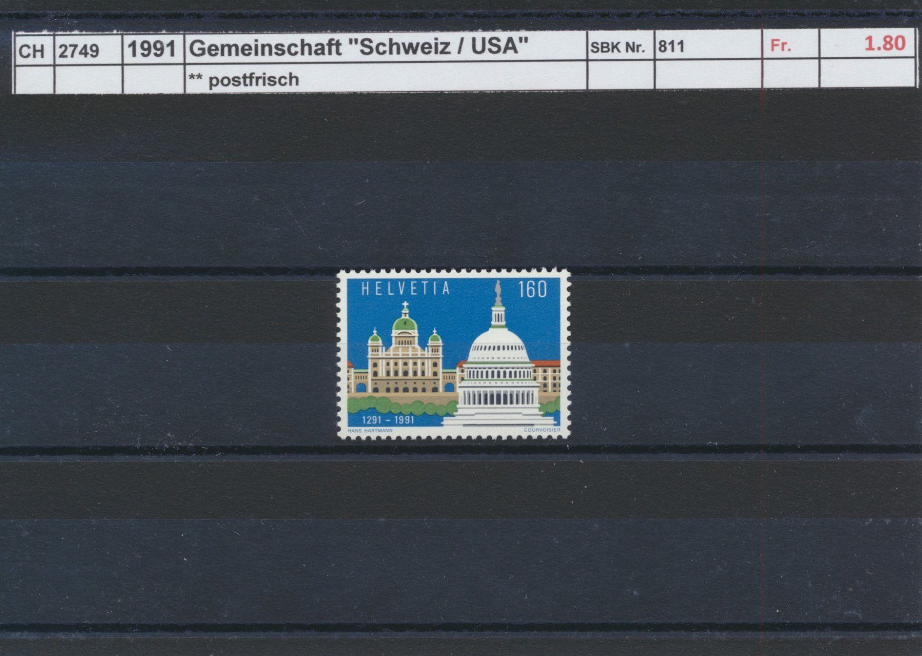Alle Briefmarken: 1991 Gemeinschaft "Schweiz  / USA", ** postfrisch – Neu (gemäss Beschreibung) aus Winterthur von Zupogeru