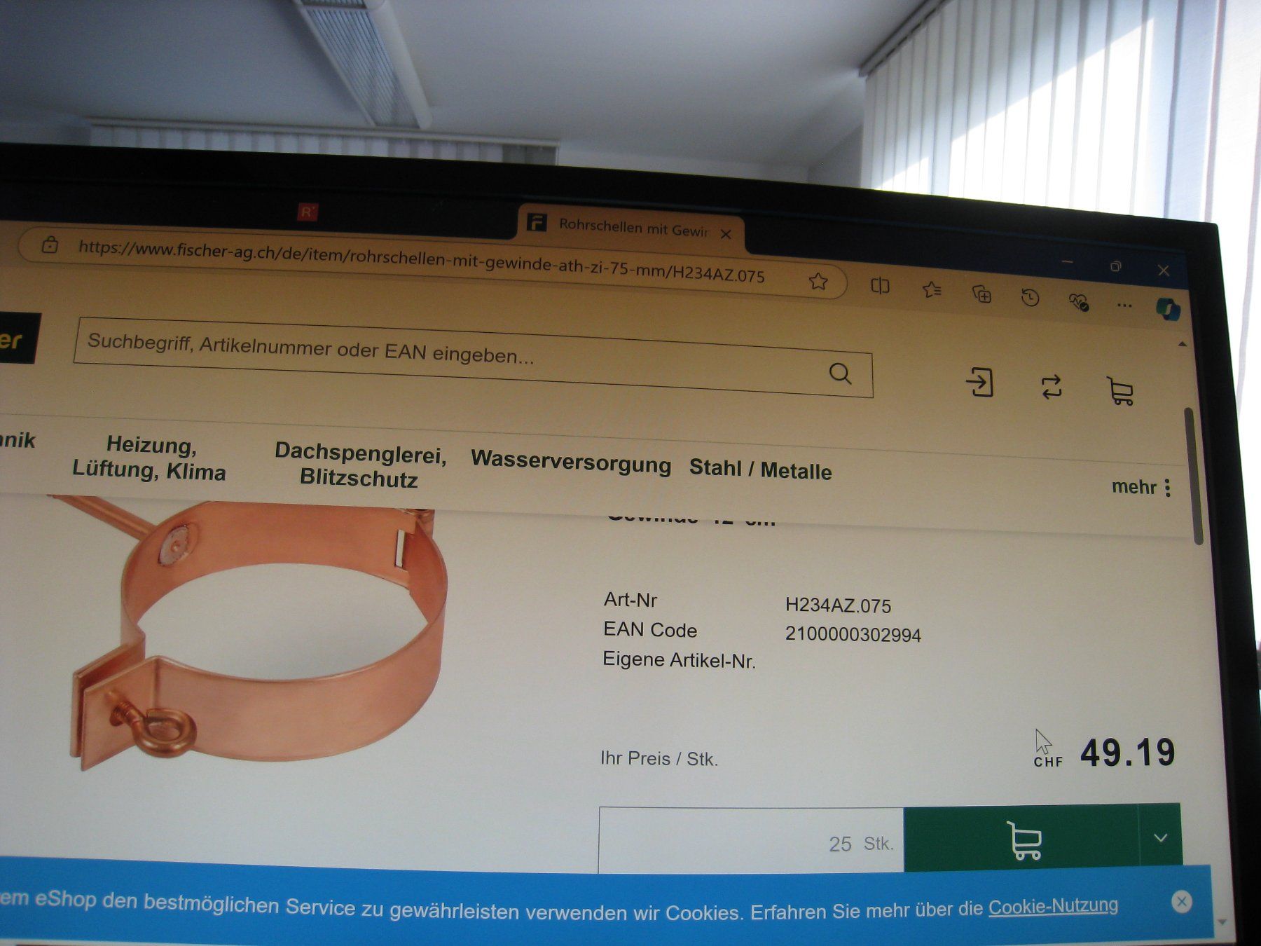 Sonstiges Baustoffe: Kupfer Rohrschellen Grösse 100 mm  mit Gewinde lang – Neu (gemäss Beschreibung) aus Appenzell Steinegg von Loba 1